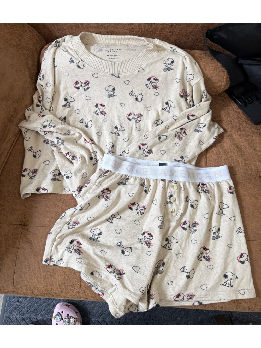 American Eagle Snoopy Heart Pajama Set